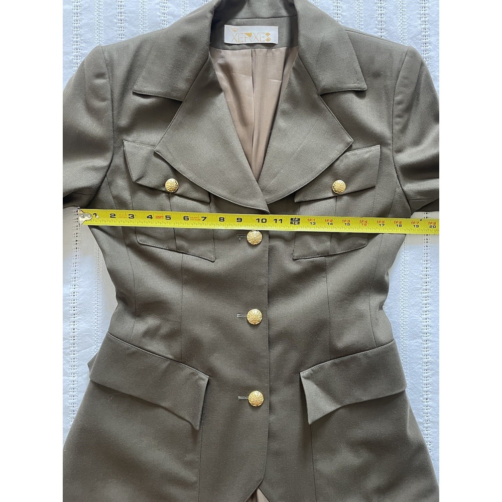 VTG Xerxes Wool Military Inspired Olive Drab Gold Button Blazer/Jacket. Size 8. - Picture 11 of 14